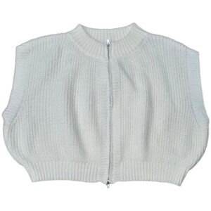 Bobbles & Lace White Cropped Knit Vest Full Zip Mock Neck Sweater Size Large